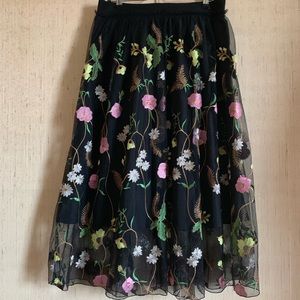 H&M embroidered mesh midi skirt